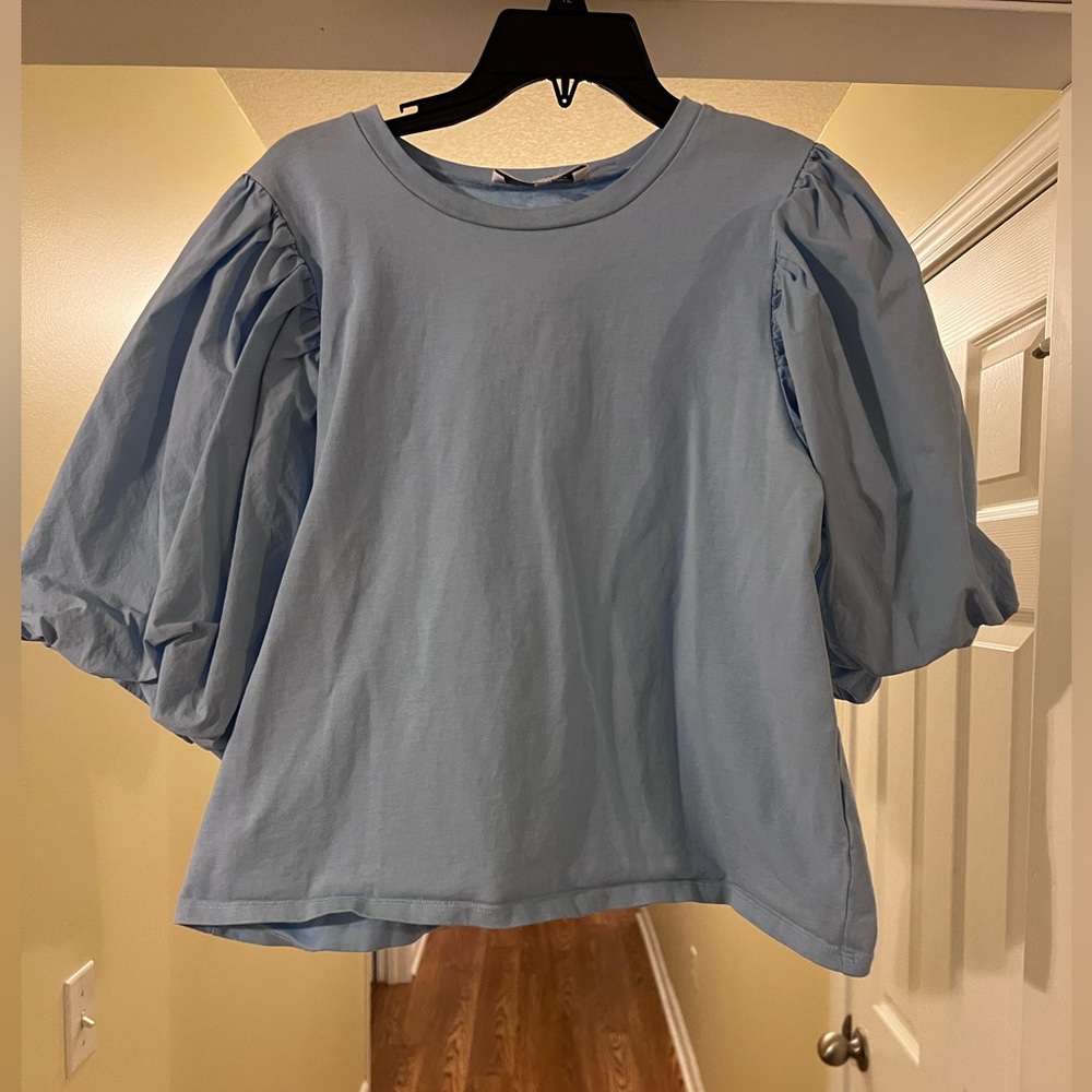 English Factory Sky Blue Puff Sleeve Blouse